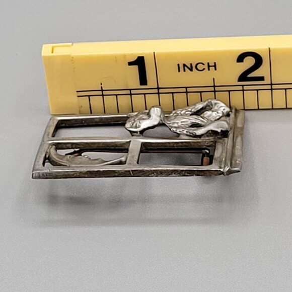 Mystique Teddy Bear Moon in Window Frame Brooch Pin Pewter Silver Tone - Picture 8 of 9